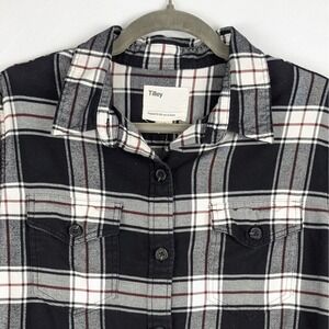 Tilley Womens Black White Plaid Flannel Long Sleeve Shirt L/G Button Down‎